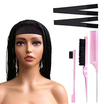 adorisla Hair Brush Set with 2 Pieces Lace Melting Bands, 6.9 Inches Double Sided Edge Brush, 8.7 Inches Bristle Brush, 9.2 Inches Pin Tail Comb, for Wigs and Hair, Pink