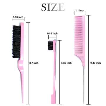 adorisla Hair Brush Set with 2 Pieces Lace Melting Bands, 6.9 Inches Double Sided Edge Brush, 8.7 Inches Bristle Brush, 9.2 Inches Pin Tail Comb, for Wigs and Hair, Pink