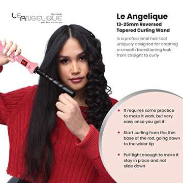 Le Angelique Reverse Tapered Curling Wand for a Unique Curly Look - 1/2 To 1 Inch (13-25mm) Conical ...