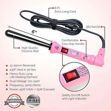 Le Angelique Reverse Tapered Curling Wand for a Unique Curly Look - 1/2 To 1 Inch (13-25mm) Conical Curler Iron with Glove And 2 Clips | 430F Instant Heat | Ceramic Coating | Dual Voltage - Pink