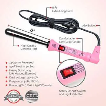 Le Angelique Reverse Tapered Curling Wand for a Unique Curly Look - 1/2 To 1 Inch (13-25mm) Conical Curler Iron with Glove And 2 Clips | 430F Instant Heat | Ceramic Coating | Dual Voltage - Pink
