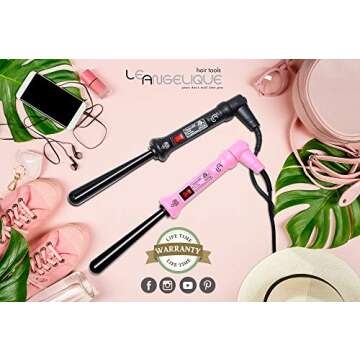Le Angelique Reverse Tapered Curling Wand for a Unique Curly Look - 1/2 To 1 Inch (13-25mm) Conical Curler Iron with Glove And 2 Clips | 430F Instant Heat | Ceramic Coating | Dual Voltage - Pink