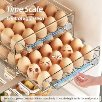 60 Eggs Organizer for Refrigerator, Large Egg Holder for Fridge, Clear Egg Container for Refrigerato...