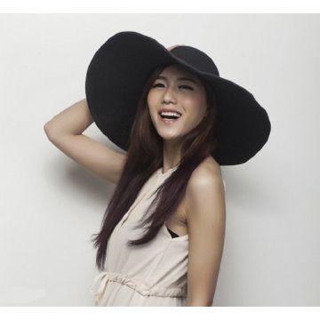 Women's Ridge Wide Floppy Brim Summer Beach Sun Hat Straw Cap Party Garden Travel (Black)
