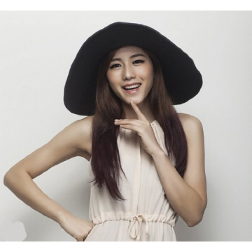 Women's Ridge Wide Floppy Brim Summer Beach Sun Hat Straw Cap Party Garden Travel (Black)