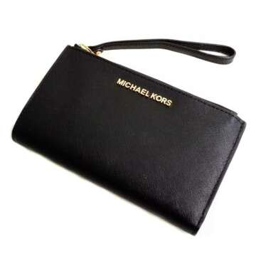 Michael Kors Women's Jet Set Travel Double Zip Wristlet, Black Saffiano, One Size