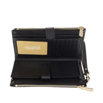 Michael Kors Women's Jet Set Travel Double Zip Wristlet, Black Saffiano, One Size