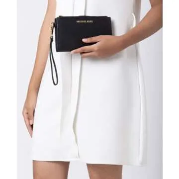 Michael Kors Women's Jet Set Travel Double Zip Wristlet, Black Saffiano, One Size