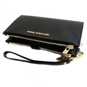 Michael Kors Women's Jet Set Travel Double Zip Wristlet, Black Saffiano, One Size