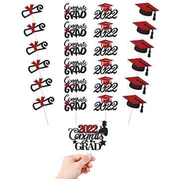 LVEUD 24 Pieces Congrats Grad Cupcake Toppers for Graduation