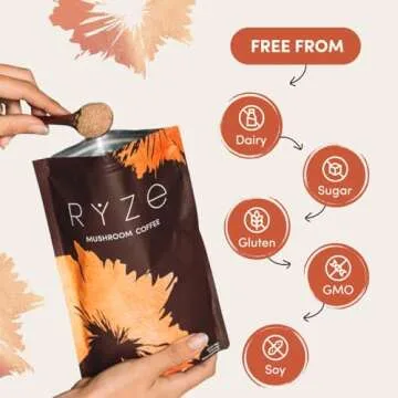 RYZE Mushroom Coffee | 6 Adaptogenic Mushrooms | Instant Coffee | Better Energy, Focus, Digestion, Immunity | Organic USA Grown | Cordyceps, Lion’s Mane, Shiitake, Reishi, Turkey Tail, King Trumpet