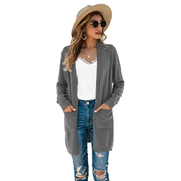 TASAMO Women's Cozy Open Front Cardigan With Pockets