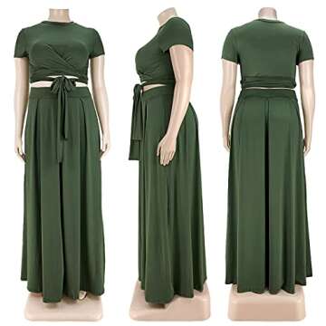 Ophestin Womens Plus Size 2 Piece Dress Outfits Solid Color Crop Top Maxi Skirts Set