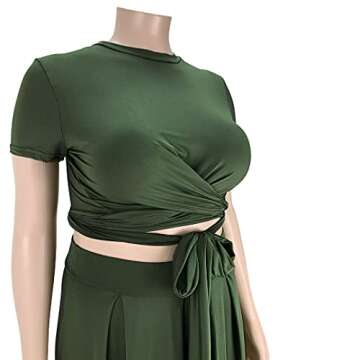 Ophestin Womens Plus Size 2 Piece Dress Outfits Solid Color Crop Top Maxi Skirts Set