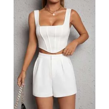 Milumia Women's Casual Solid Pleated Stitch High Waisted Wide Leg Loose Shorts White Petite-M