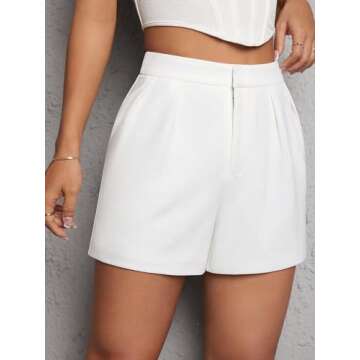 Milumia Women's Casual Solid Pleated Stitch High Waisted Wide Leg Loose Shorts White Petite-M