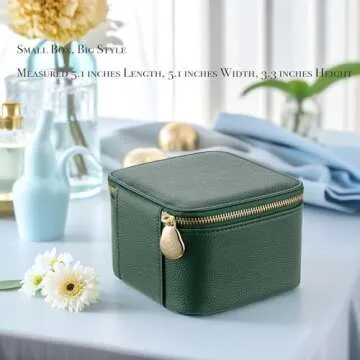 Vlando Small Travel Jewelry Box Organizer -6 Small Carry-on Zipped Pouches for Jewelries Necklaces Rings Earrings Necklace Sorting Storage, Dark Green
