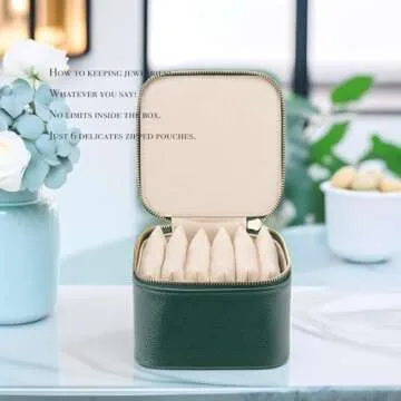 Vlando Small Travel Jewelry Box Organizer -6 Small Carry-on Zipped Pouches for Jewelries Necklaces Rings Earrings Necklace Sorting Storage, Dark Green