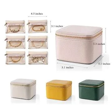 Vlando Small Travel Jewelry Box Organizer -6 Small Carry-on Zipped Pouches for Jewelries Necklaces Rings Earrings Necklace Sorting Storage, Dark Green