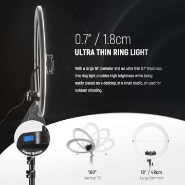 NEEWER Professional Ring Light with Stand and Phone Holder, 18 inch Ultra Thin, 45W 2900K-7000K TLCI...