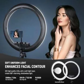 NEEWER Professional Ring Light with Stand and Phone Holder, 18 inch Ultra Thin, 45W 2900K-7000K TLCI98, Remote Shutter & App Control, Softer Lighting for Makeup Live Stream TikTok, RP18B Pro Black