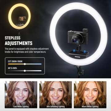 NEEWER Professional Ring Light with Stand and Phone Holder, 18 inch Ultra Thin, 45W 2900K-7000K TLCI98, Remote Shutter & App Control, Softer Lighting for Makeup Live Stream TikTok, RP18B Pro Black