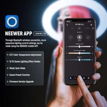 NEEWER Professional Ring Light with Stand and Phone Holder, 18 inch Ultra Thin, 45W 2900K-7000K TLCI98, Remote Shutter & App Control, Softer Lighting for Makeup Live Stream TikTok, RP18B Pro Black