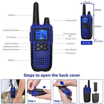 Topsung Walkie Talkies Long Range for Adults Rechargeable with Earpiece NOAA Weather Alert, Multi-purpose 2 Way Radio 4 Pack for Team Work Senior Care Kid Adventure Family Camping Hiking Skiing Cruise