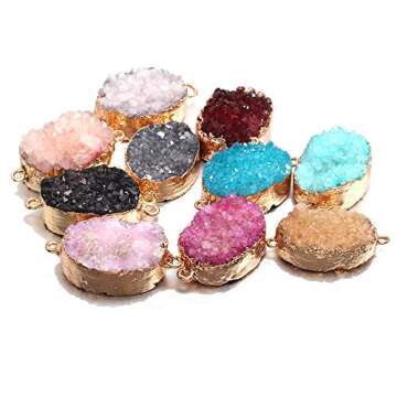 QSLLER 5 pcs Gold Plated Natural Druzy Agate Links Pearl Links Jewelry Connectors Charms for Jewelry...