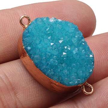 QSLLER 5 pcs Gold Plated Natural Druzy Agate Links Pearl Links Jewelry Connectors Charms for Jewelry Making Beads DIY (Mixed Colors)