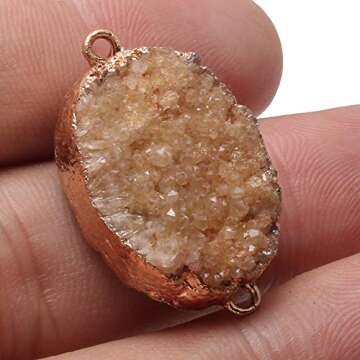 QSLLER 5 pcs Gold Plated Natural Druzy Agate Links Pearl Links Jewelry Connectors Charms for Jewelry Making Beads DIY (Mixed Colors)