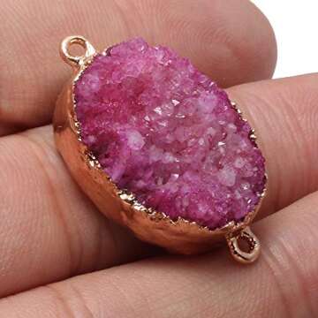 QSLLER 5 pcs Gold Plated Natural Druzy Agate Links Pearl Links Jewelry Connectors Charms for Jewelry Making Beads DIY (Mixed Colors)