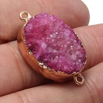 QSLLER 5 pcs Gold Plated Natural Druzy Agate Links Pearl Links Jewelry Connectors Charms for Jewelry Making Beads DIY (Mixed Colors)