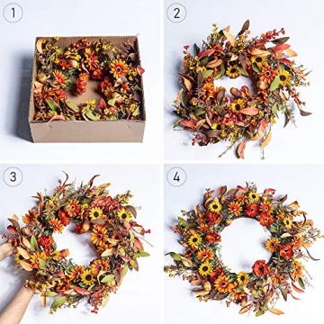 20-Inch J'FLORU Fall Wreath for Autumn Home Decor