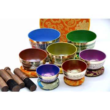 Chakra Healing Tibetan Singing Bowl Set~ Seven Chakra Color with Symbols ~Sizes from 2.5" to 5” fo...