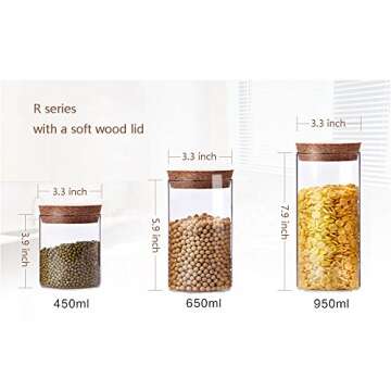 Newerlives Air Tight Storage Jar, Glass Storage Tank with a Natural Bamboo Lid, 450 ML, 650 ML, 950 ML (Cork, 650ML)