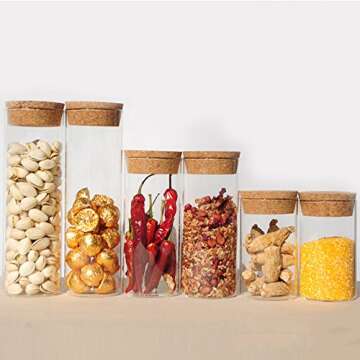 Newerlives Air Tight Storage Jar, Glass Storage Tank with a Natural Bamboo Lid, 450 ML, 650 ML, 950 ML (Cork, 650ML)