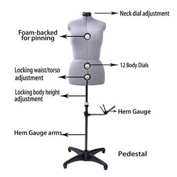 BHD BEAUTY Gray 13 Dials Female Fabric Adjustable Mannequin Dress Form for Sewing, Mannequin Body To...