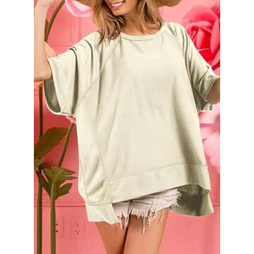 Dokotoo Oversized T Shirts for Women Crewneck Short Sleeve Casual Summer Tops Lightweight Loose High Low Blouse