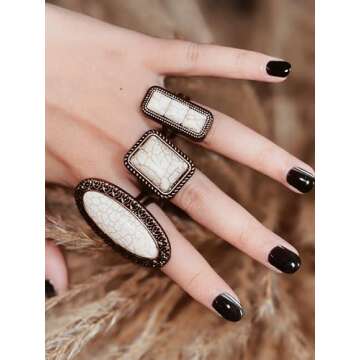 Rustic Couture's Western Jewelry Adjustable Vintage Bohemian Turquoise Knuckle Cuff Ring for Women C...