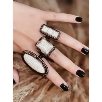 Rustic Couture's Western Jewelry Adjustable Vintage Bohemian Turquoise Knuckle Cuff Ring for Women C...