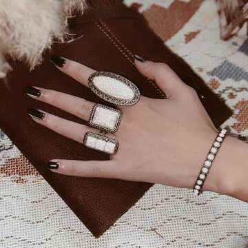 Rustic Couture's Western Jewelry Adjustable Vintage Bohemian Turquoise Knuckle Cuff Ring for Women Cowgirl RCR-1001WT