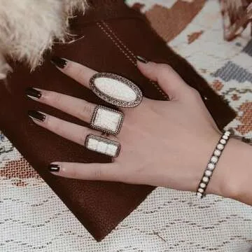 Rustic Couture's Western Jewelry Adjustable Vintage Bohemian Turquoise Knuckle Cuff Ring for Women Cowgirl RCR-1001WT