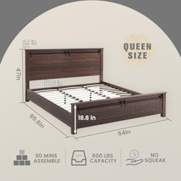 IFGET Farmhouse Queen Bed Frame with Rustic Charm and Durability