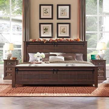 IFGET Farmhouse Queen Bed Frame with Rustic Charm and Durability