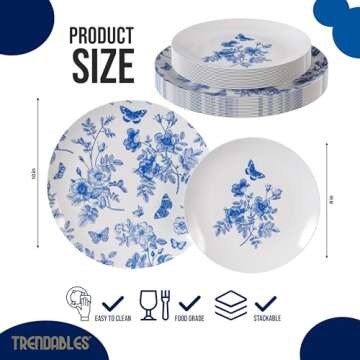 Trendables 40 Piece Disposable Plates Set (20 Guests) I 20 Pcs Of 8 Inch Dessert Plates & 20 Pcs Of ...