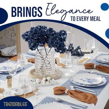 Trendables 40 Piece Disposable Plates Set (20 Guests) I 20 Pcs Of 8 Inch Dessert Plates & 20 Pcs Of 10 Inch Disposable Plastic Wedding Party Plates | White & Blue Floral Design
