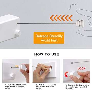 BESy Retractable Clothesline ABS case+Aluminum Dryer with Adjustable Stainless Steel Double Rope String Hotel Style Heavy Duty,Wall Mounted Method, 13.8 Feets,White