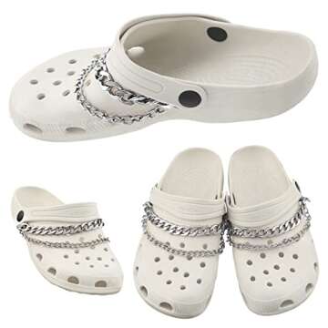 Juinte 4 Pieces Shoe Charms Chain Metal Shoe Chain Clog Sandals Shoe Chain Accessories Decorations for Adult Women Shoes Present(Silver)