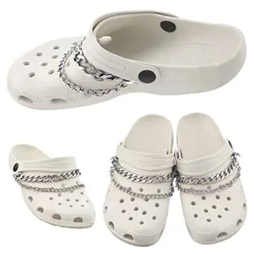 Juinte 4 Pieces Shoe Charms Chain Metal Shoe Chain Clog Sandals Shoe Chain Accessories Decorations for Adult Women Shoes Present(Silver)